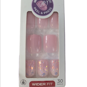 Kiss imPress Baby Pink White Ombre Glitter Medium Square Wide False Nails